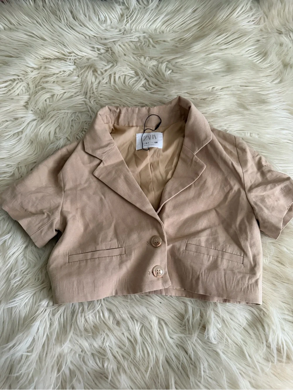 Zara Girls Beige Cropped Blazer and High-Waist Shorts Set